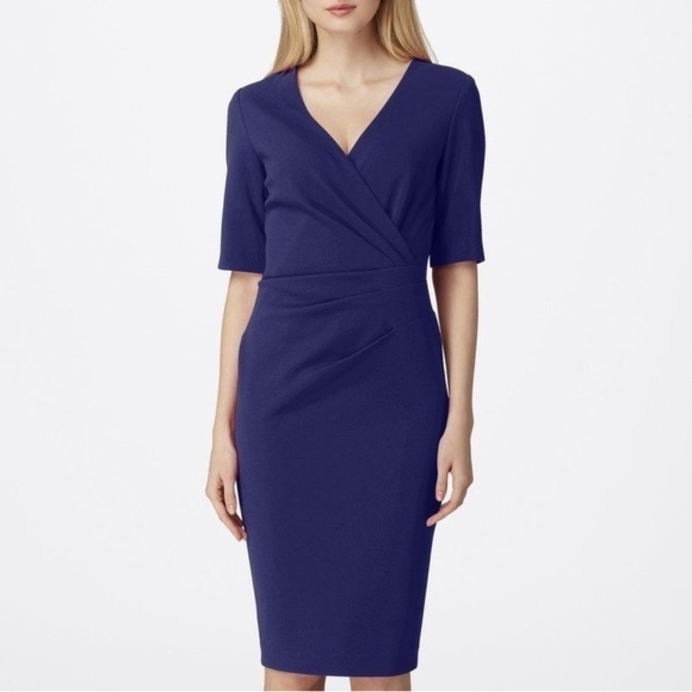 Tahari Deep Navy Wrap-Front Midi Dress